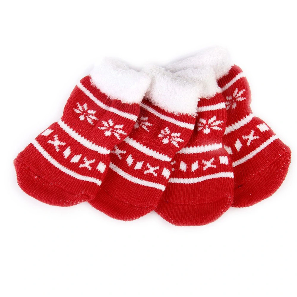 4pcs Christmas Style Dog Puppy Cat Non-Slip Socks with - Size S (Red)