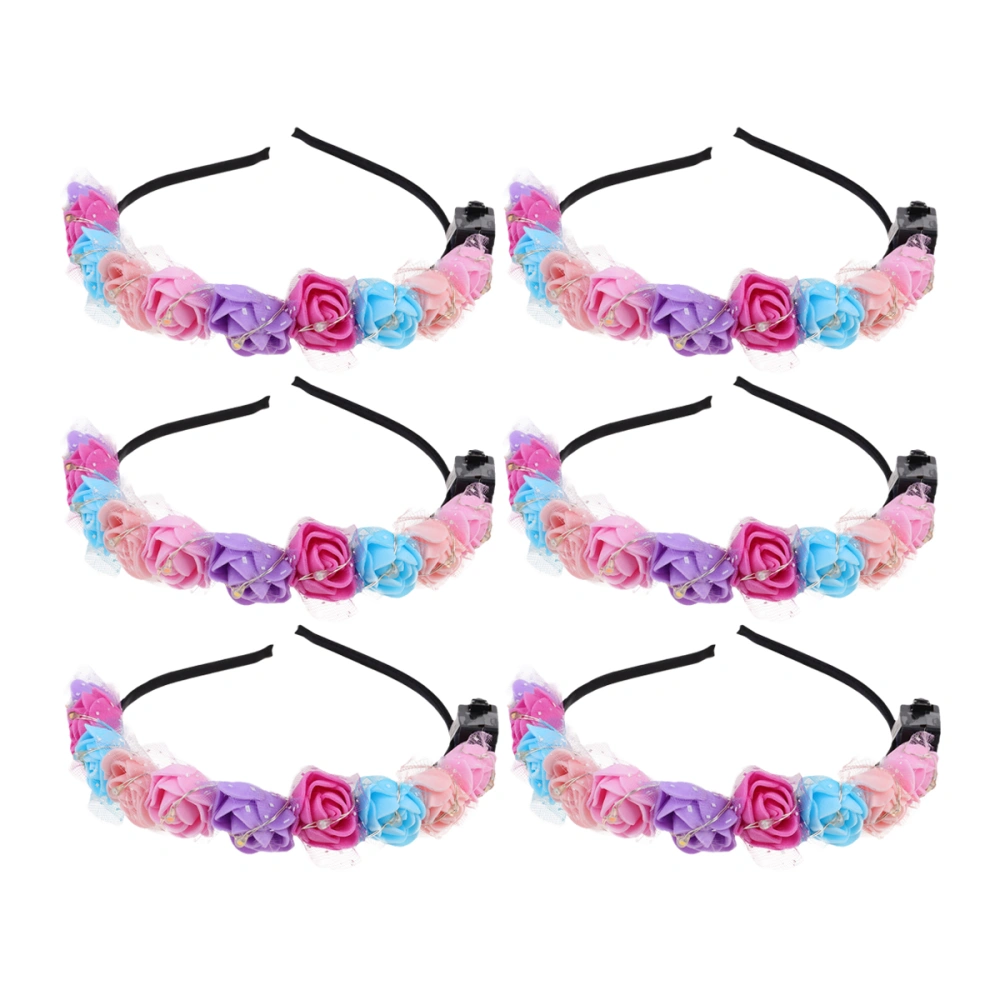 6pcs Colorful Hair Flashing Headband LED Luminous Hair Accessory Glowing Headpiece Simulate Flower Holiday Garland Performance Photography Props Party Supplies