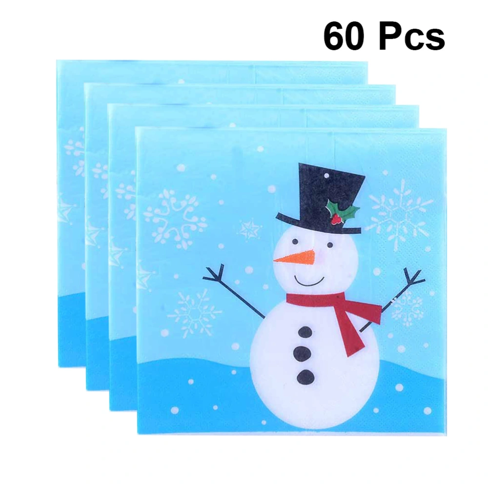 60pcs Christmas Snowman Printed Placemat Paper Napkins Paper Towel Tissue for Cafe Restaurant (Blue)