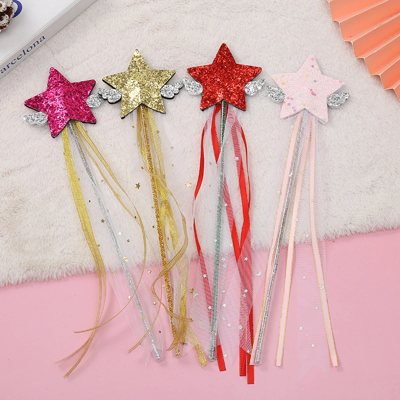 4pcs Kids Angel Fairy Wands Stage Performance Fairy Wands Star-Shaped Fairy Sticks Decorations