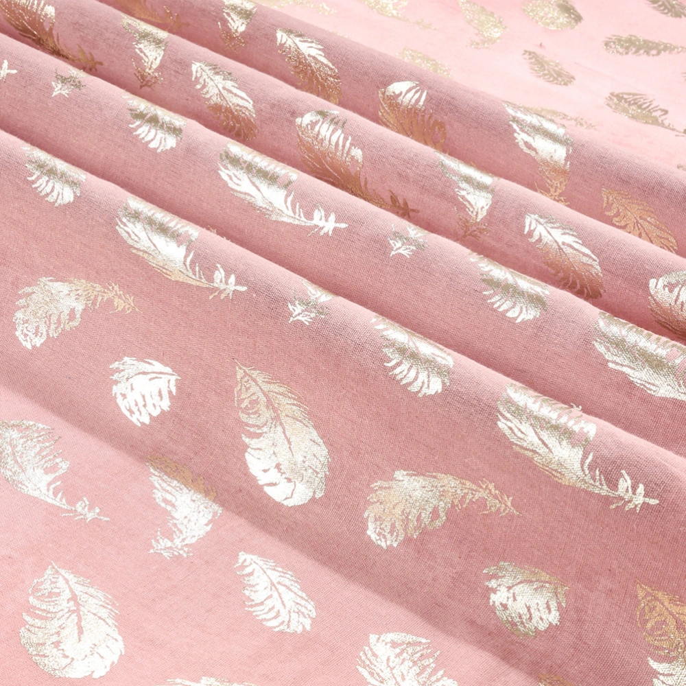 Feather Pattern Table Cloth Gold Stamping Table Cloth Cotton Linen Tablecloth Decor Home Dining Table Cloth (Pink)