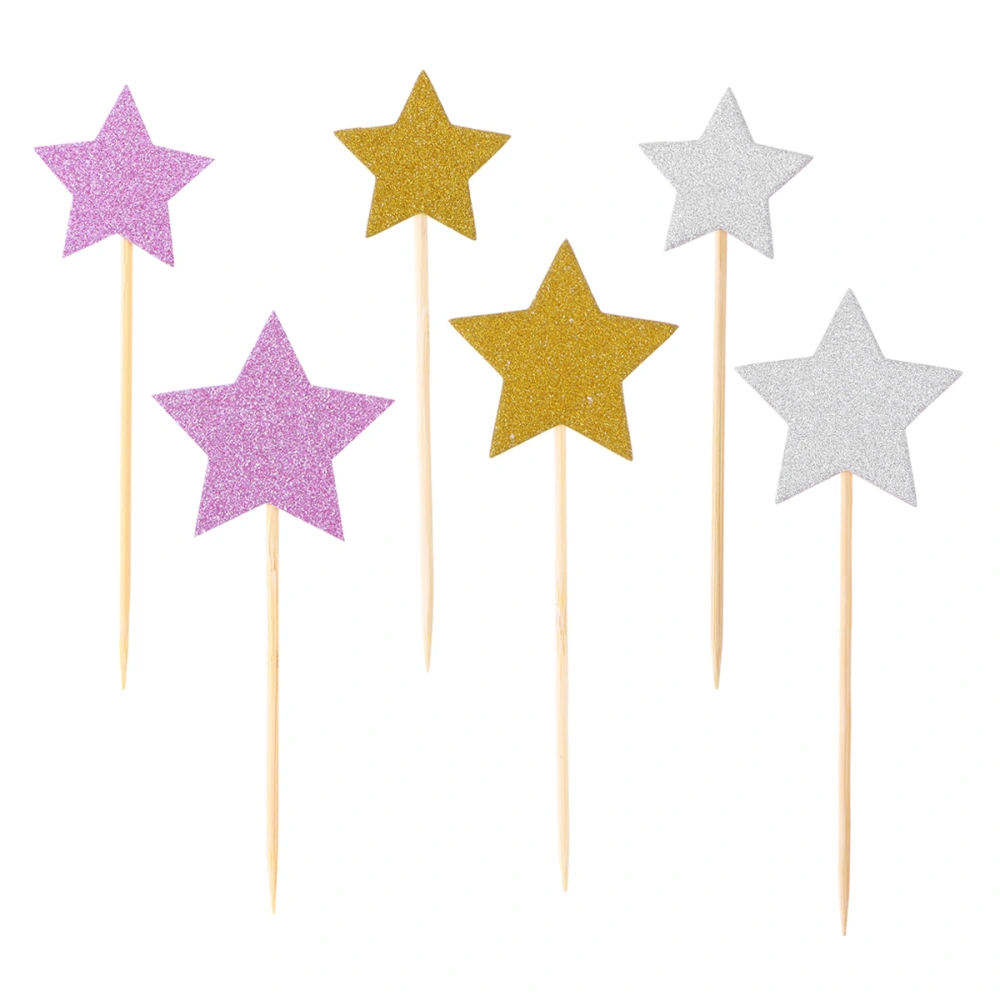 36pcs Lovely Star Cake Toppers Glittering Stars Cake Picks Cupcake Decor Party Supplies for Wedding Birthday Festival