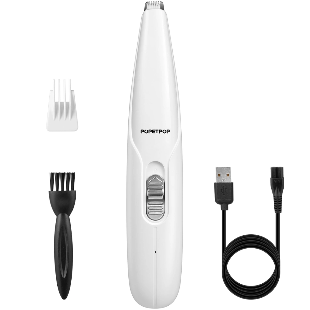 POPETPOP Pet Paw Hair Clipper Rechargeable Pet Hair Grooming Kit Adjustable Multi-Functional Dog Feet Hair Shaver (White)