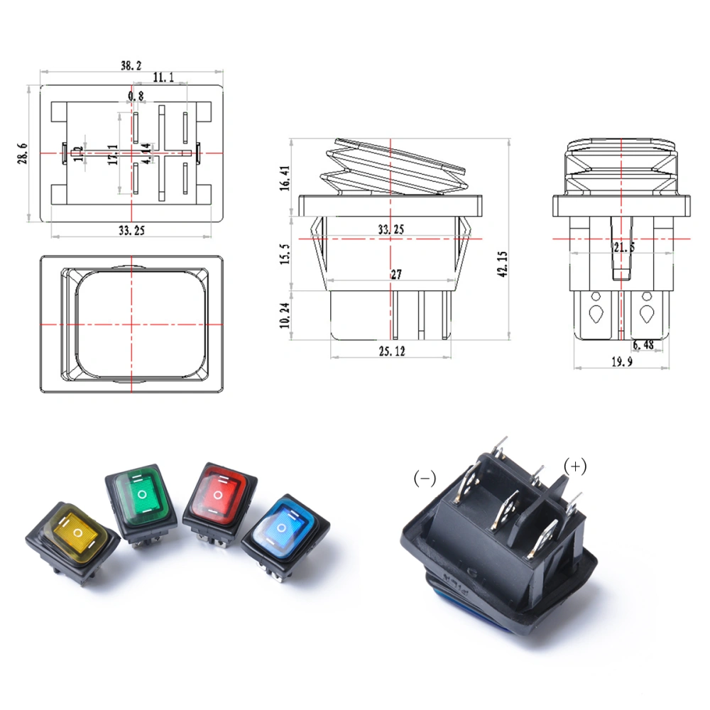 Rocker Toggle Switch On-Off-On 6 12V DC Car Boat Automobiles Waterproof LED Latching Switches (Red Light)