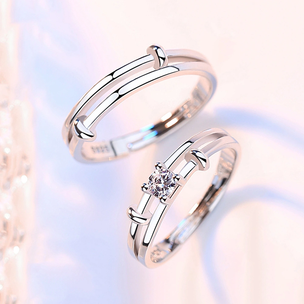 2Pcs Couple Index Finger Ring Couple Rings Elegant Simple Ring Finger Jewelry Silver (Men's and Women's)