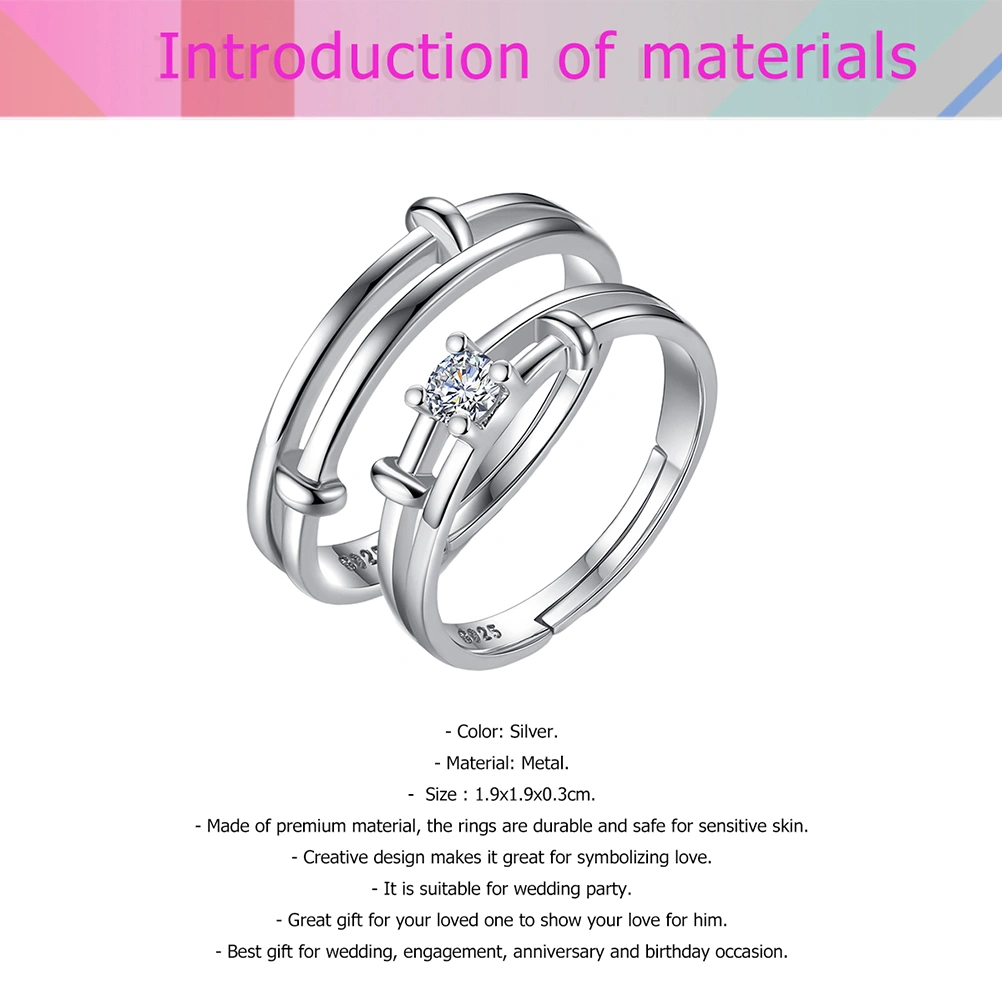 2Pcs Couple Index Finger Ring Couple Rings Elegant Simple Ring Finger Jewelry Silver (Men's and Women's)