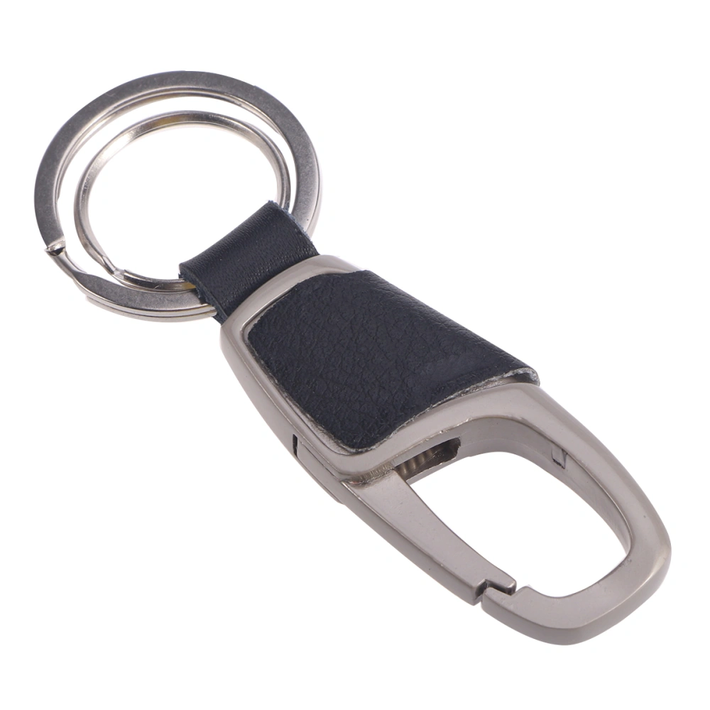 Men's Leather Key Ring Chain Metal Keychain for Home (Dual-ring - Black Nickel)