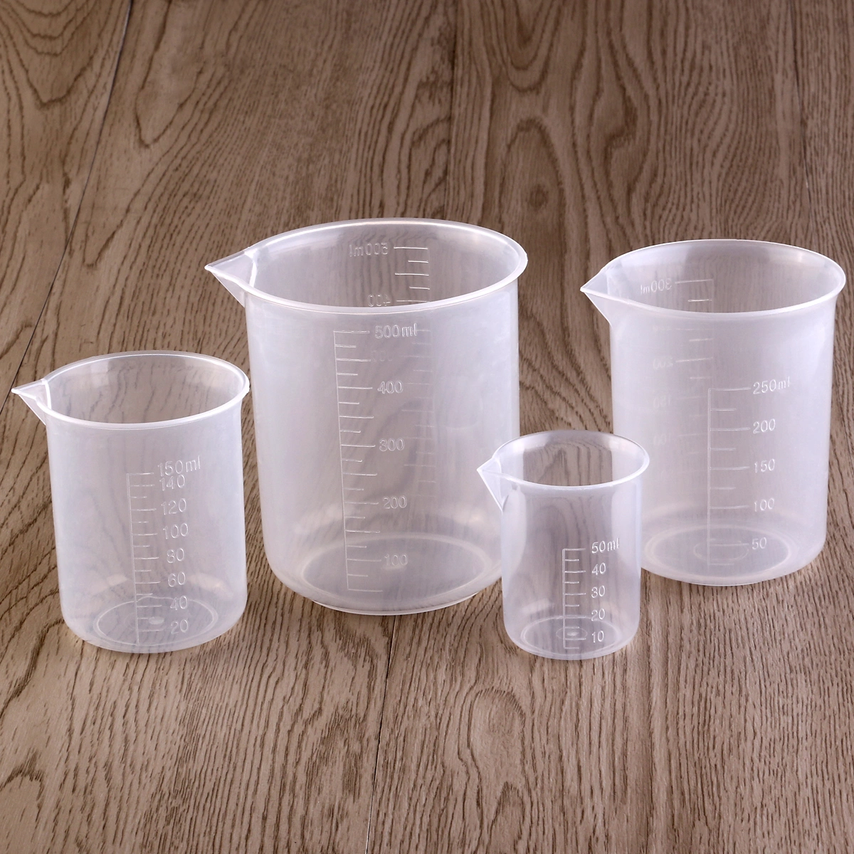 ROSENICE 4pcs 50ml / 150ml / 250ml / 500ml Plastic Graduated Beakers (Transparent)