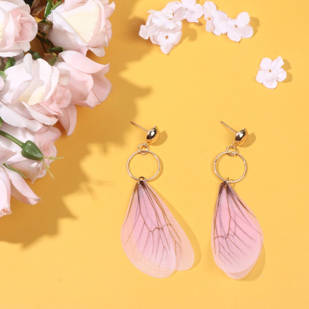 1 Pair Creative Thin Wings Earrings Imitation Cicadas Wings Eardrops Fashion Personality Lightweight Pearl Decorative Ear Dangle Jewelry (Pink)