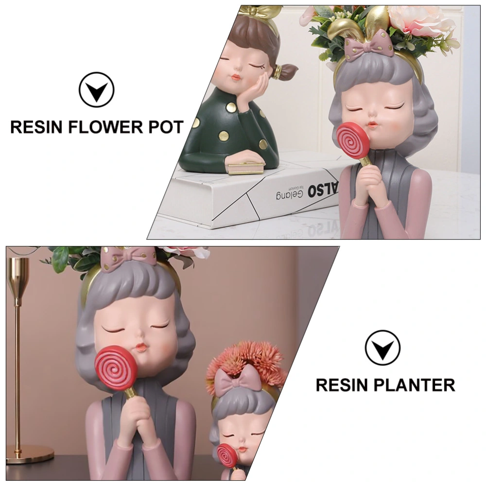 1pc Resin Lovely Modern Girl Plant Pot Flowerpot Decoration for Home Office