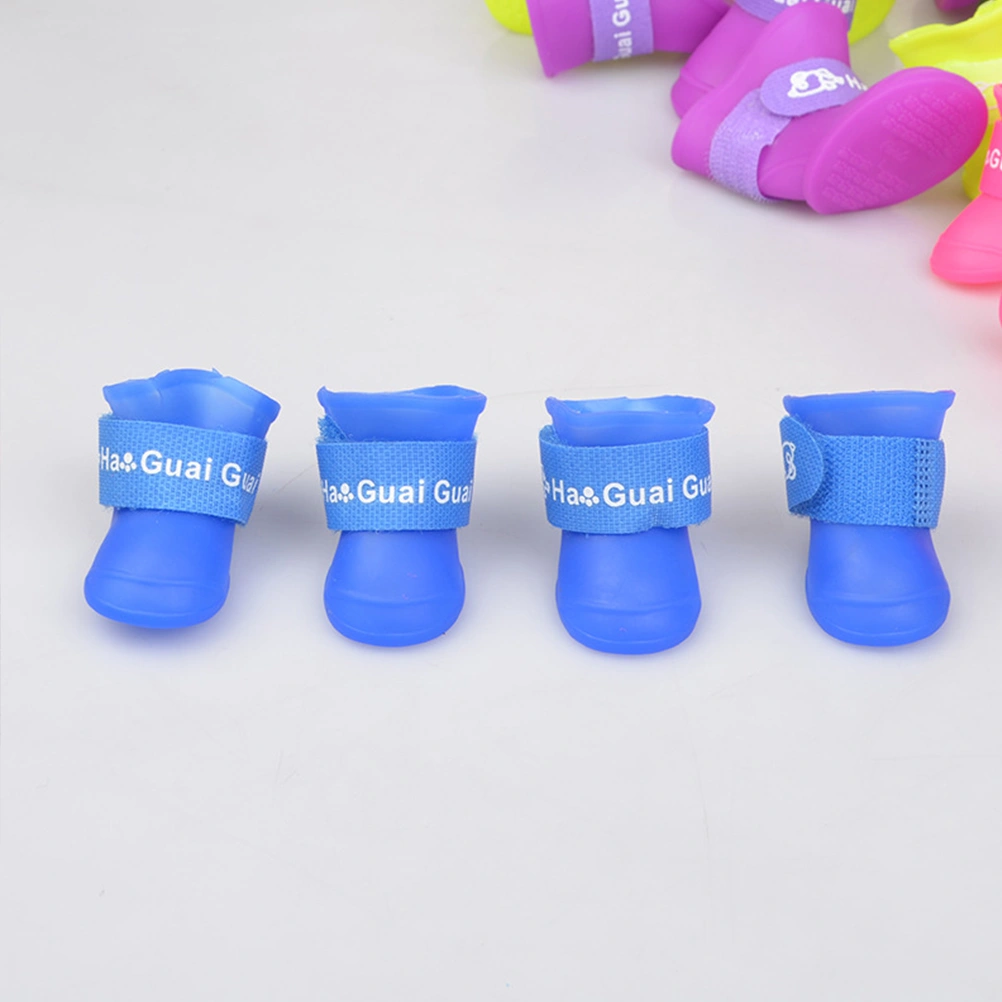 Little Pet Dog Puppy Anti-slip Rain Snow Boots Candy Colors Rubber Waterproof Boots Shoes - Size L (Blue)