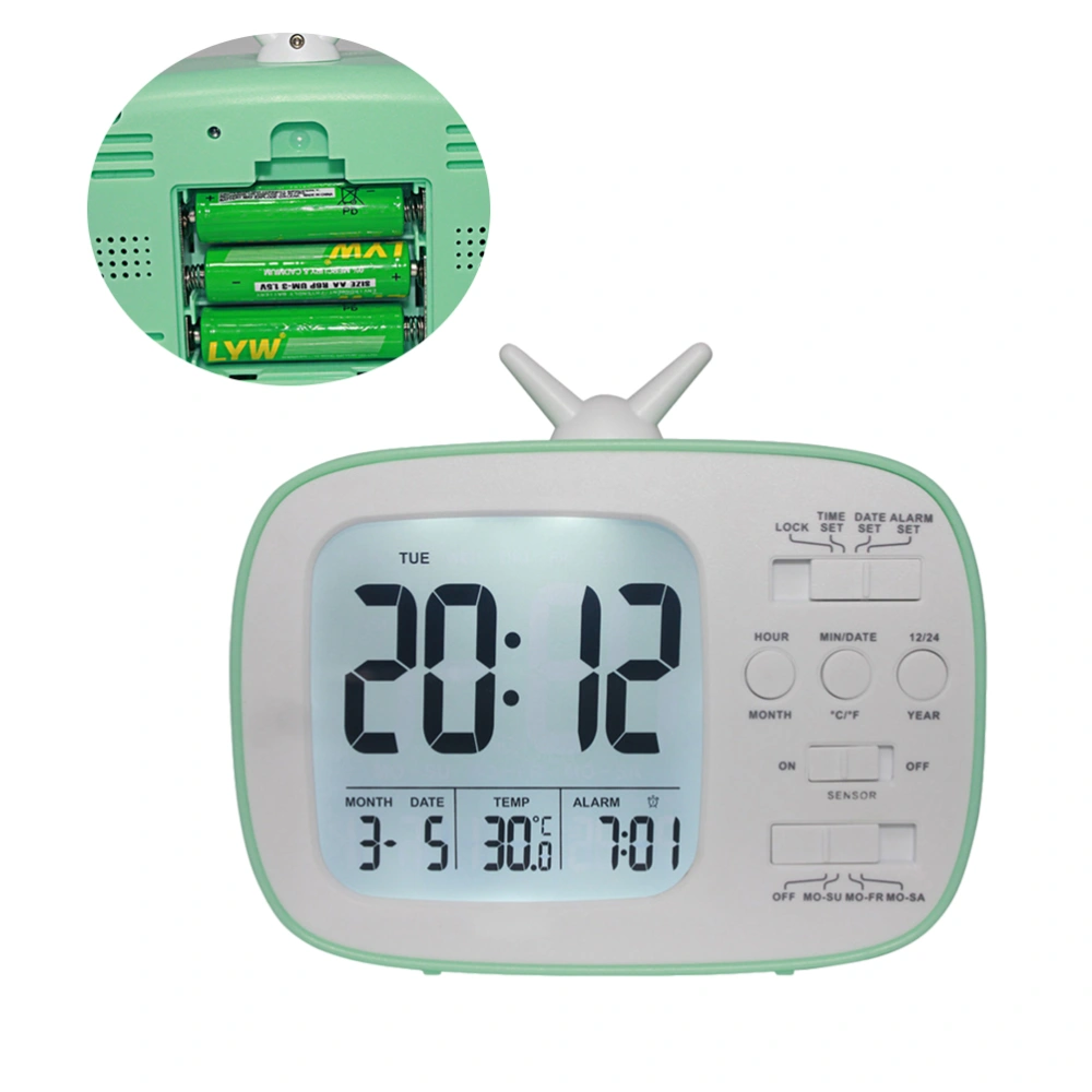 Kid Bedside Clock LCD Electronic Clock Students Bedside Alarm Clock Night Light Alarm Clock (Green)