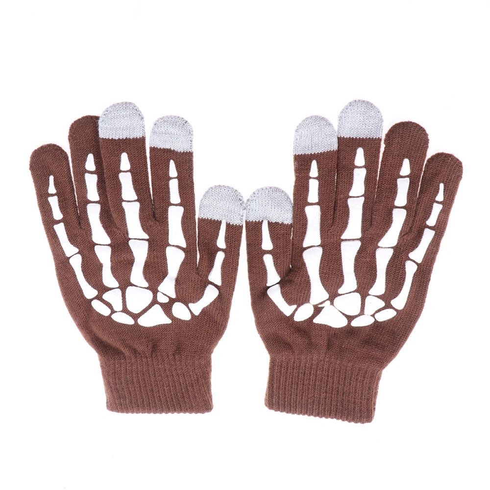 1 Pair Halloween Coss Play Halloween Knitting Skeleton Claw Glove(Dark Coffee White Color)