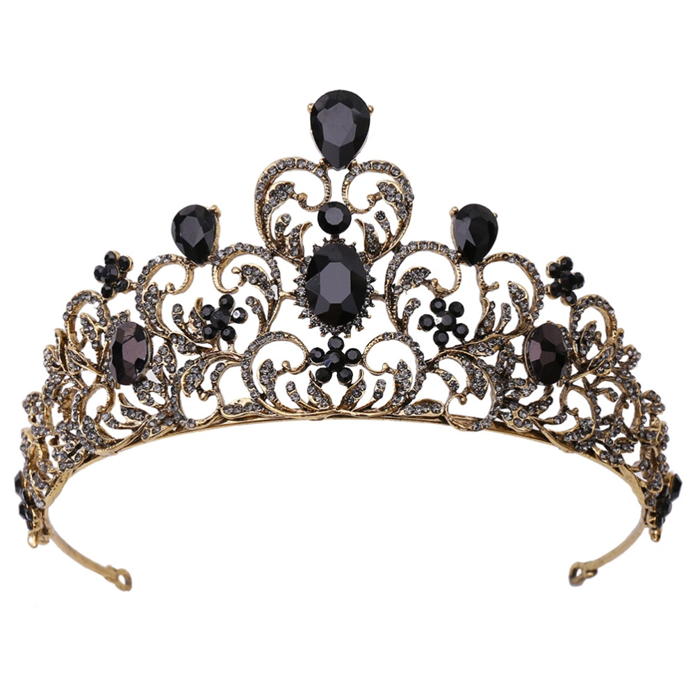 1pc Bridal Alloy Tiara Leaves Full of Rhinestone Crown Hair Band Head Band Headdress Hair Accessories for Women Bridal Ladies (Black)