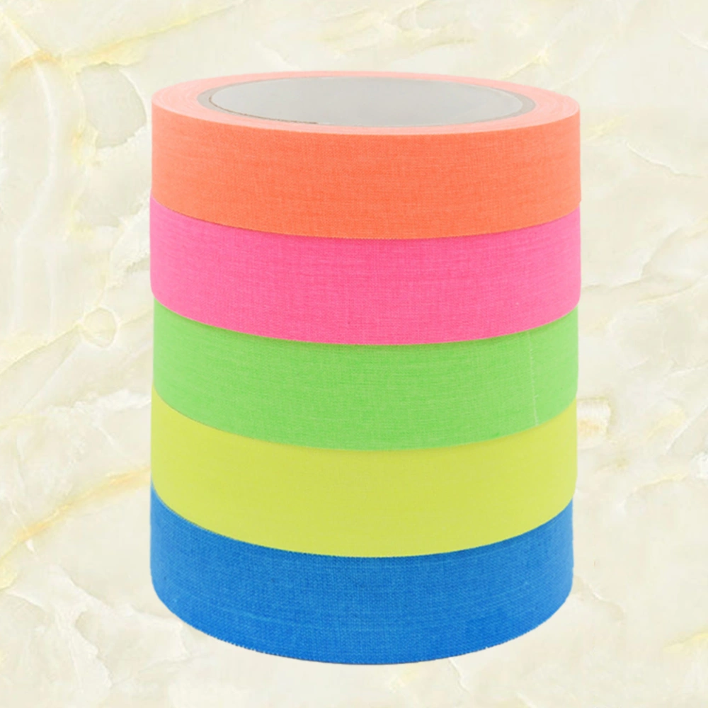 5 Rolls of Fluorescent UV Cotton Tape Self-Adhesive Glow In The Dark Luminous Tape(Yellow Green Blue Orange Pink)