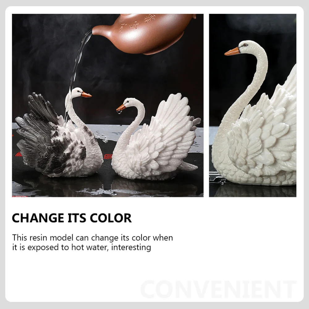 Color Changing Tea Pet Tearoom Swan Statue Ornament Creative Tea Accessories