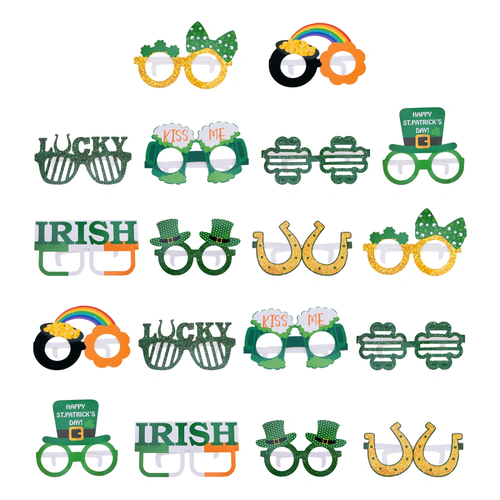 18pcs St. Patrick's Day Party Eyeglasses Decorative Glasses Paper Glasses (Green