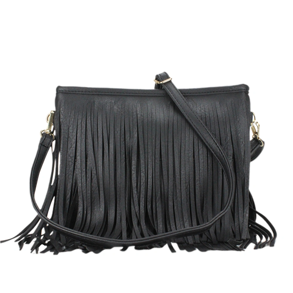 Women Tassel Crossbody Bag Ladies Single Shoulder PU Wallet Purse Clutch Bag Fashion Messenger Casual Bag (Black)