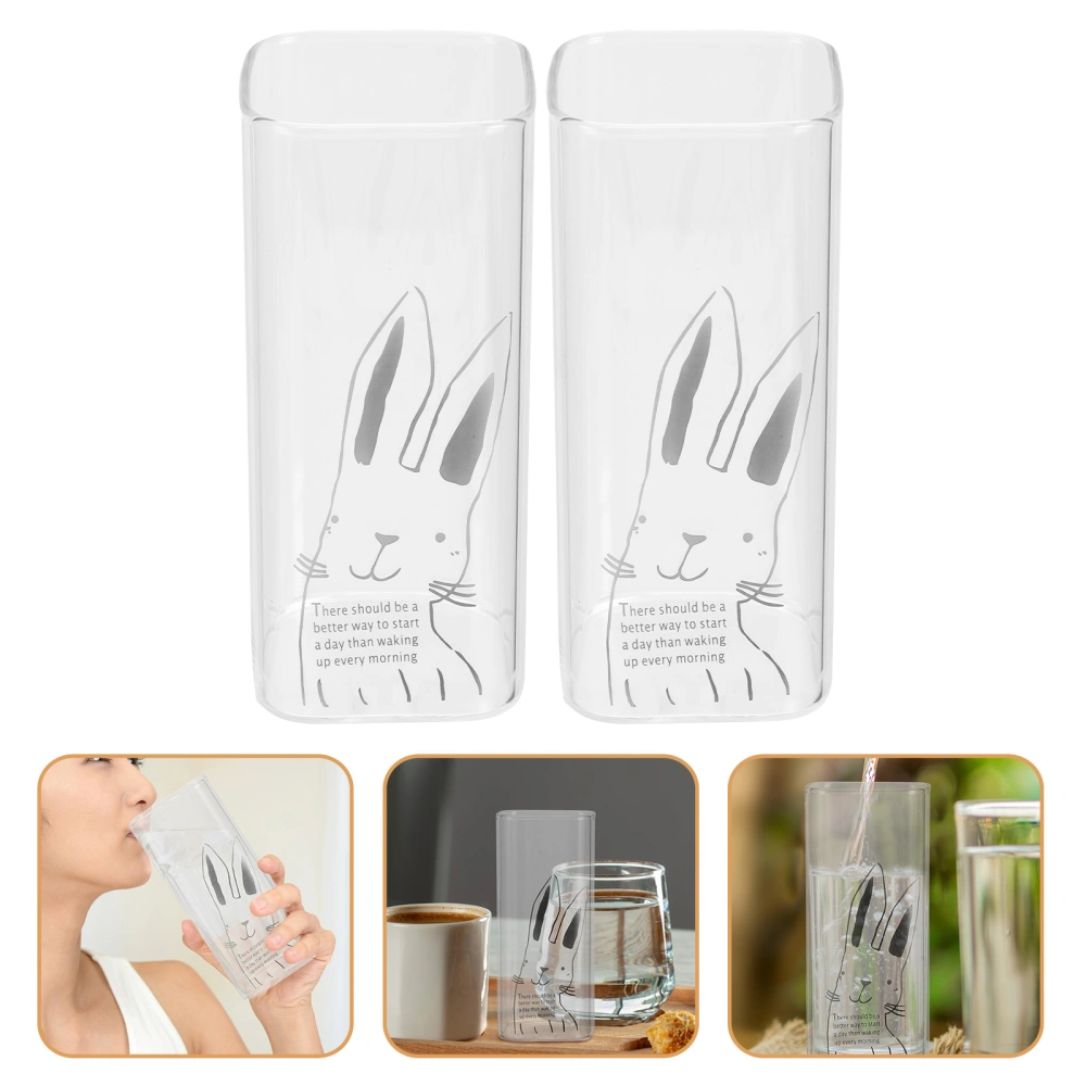 2pcs Water Cups Glass Tea Mugs Rabbit Pattern Drinking Cups Office Coffee Cup 400ml