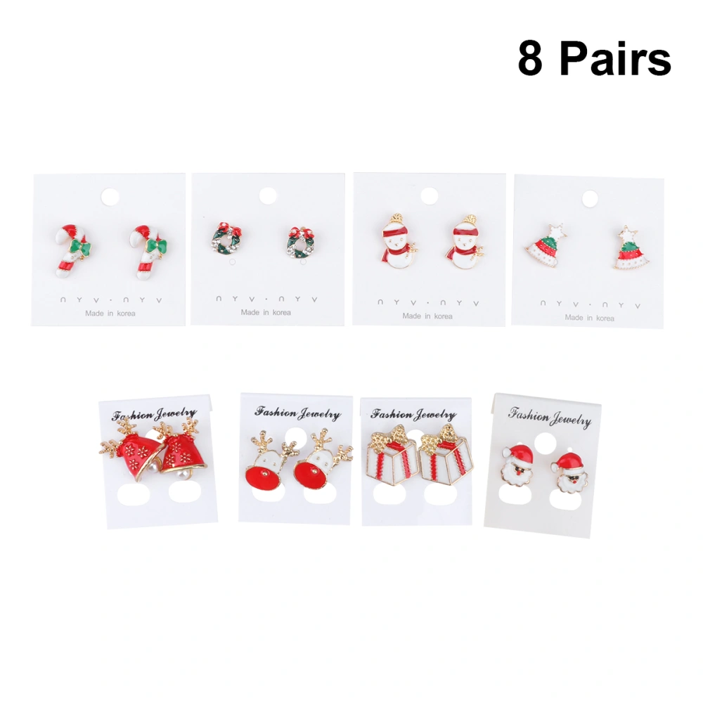 8Pairs of Christmas Themed Stud Earrings Fashion Alloy Design Earrings Creative Dangler Ear Jewelry Decor(Mixed)