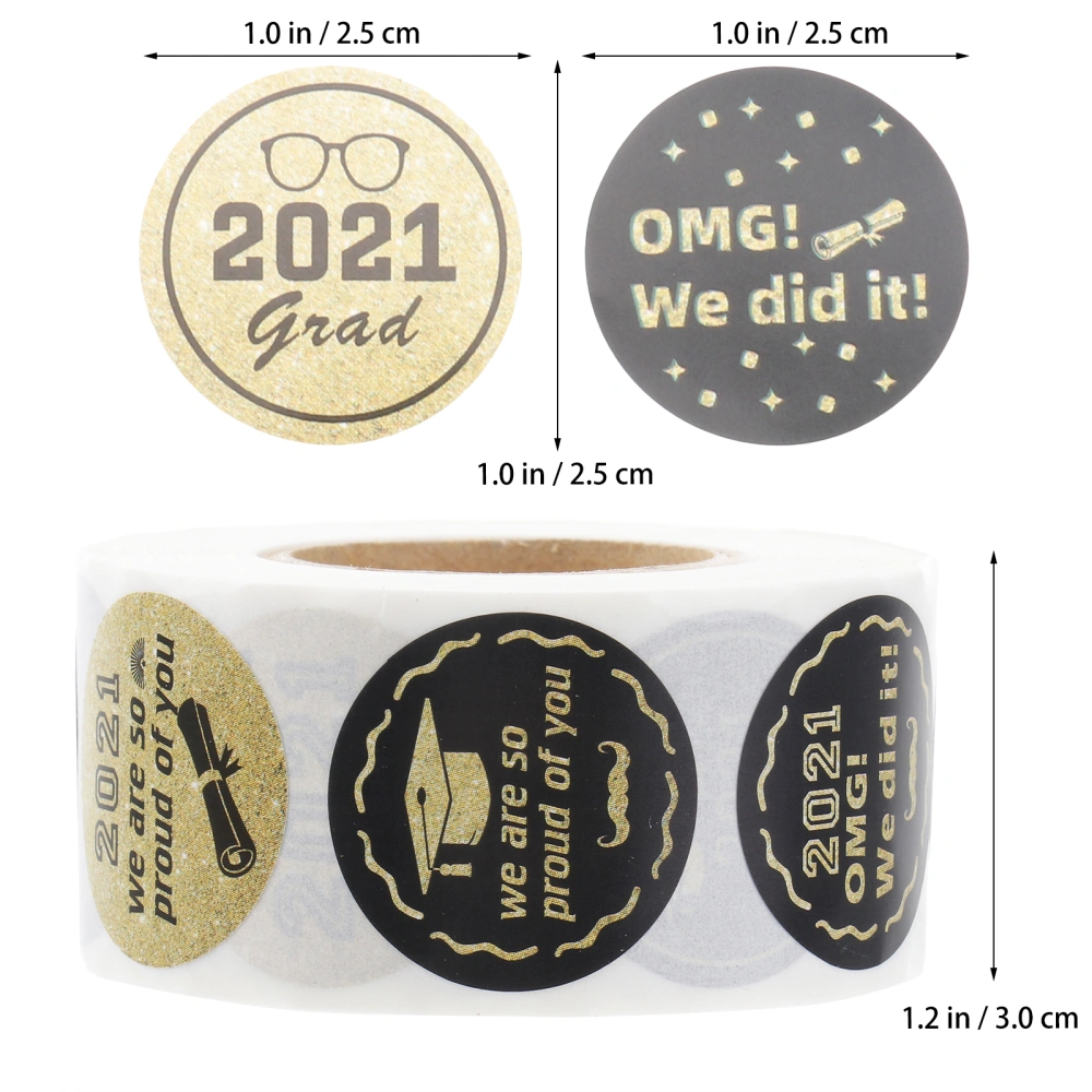 1 Roll Gold Graduation Theme Design Sealing Label Graduation Self-Adhesive Sealing Stickers Creative DIY Bag Gift Favor Letter Printing Decals Packing Decoration(12 Pattern)