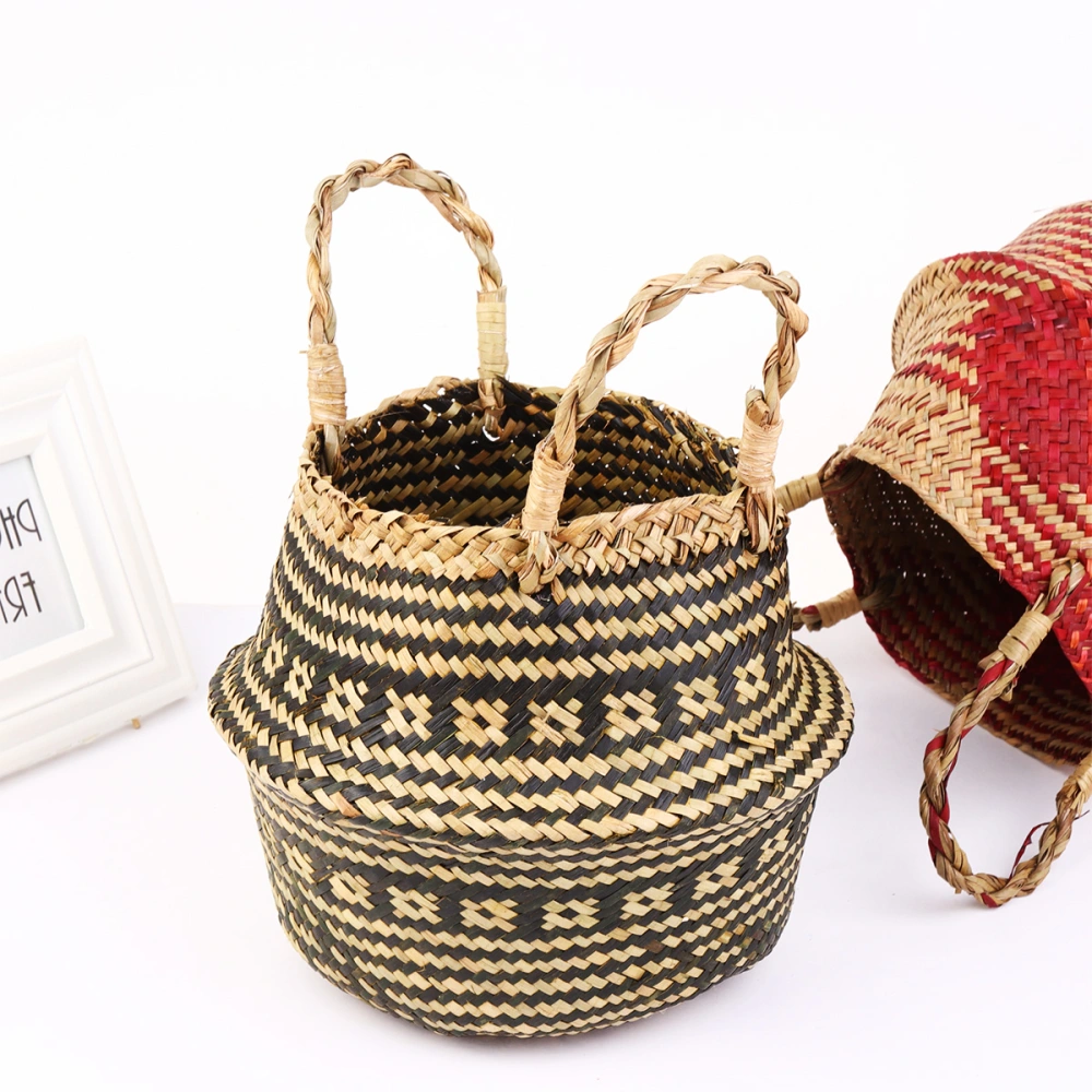 Woven Linen Basket Storage Container Multipurpose Flower Vase Double Thicken Handle Storage Bin (Random Style)