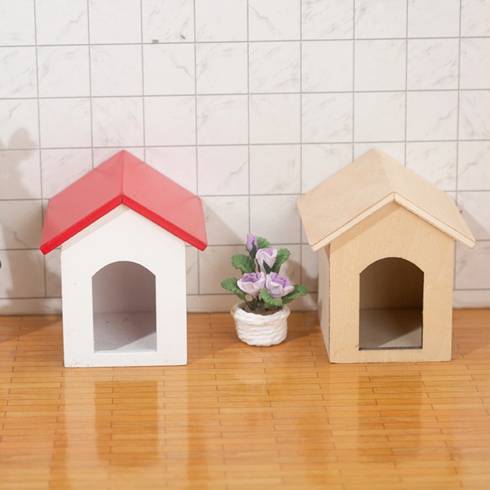 Mini Doghouse Wooden Dog House Mini Dollhouse Accessories Wooden Furniture