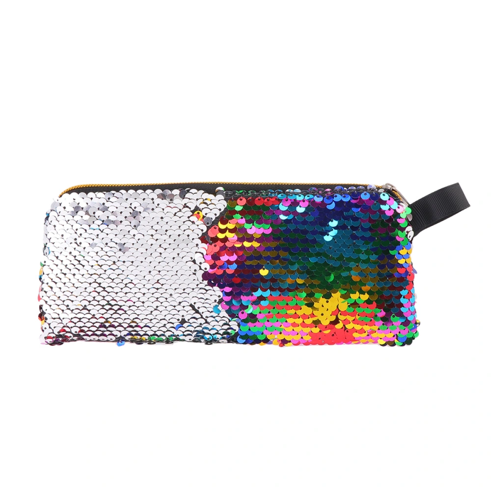 Creative Pencil Bag Shiny Sequins Pencil Pen Case Portable Sequins Zipper Handbag Stationery Storage Pouch Multicolor