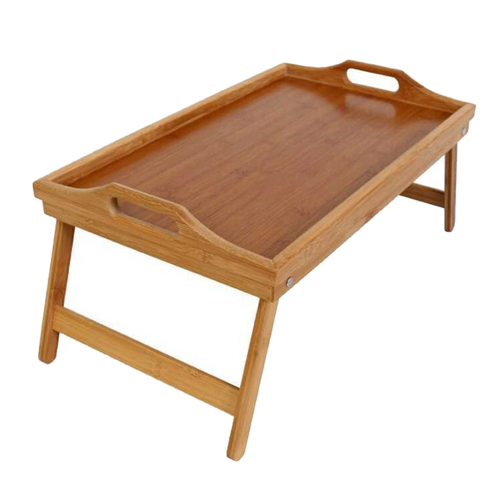 1Pc Foldable Bamboo Desk Bed Laptop Stand Table Breakfast Serving Tray (Khaki)
