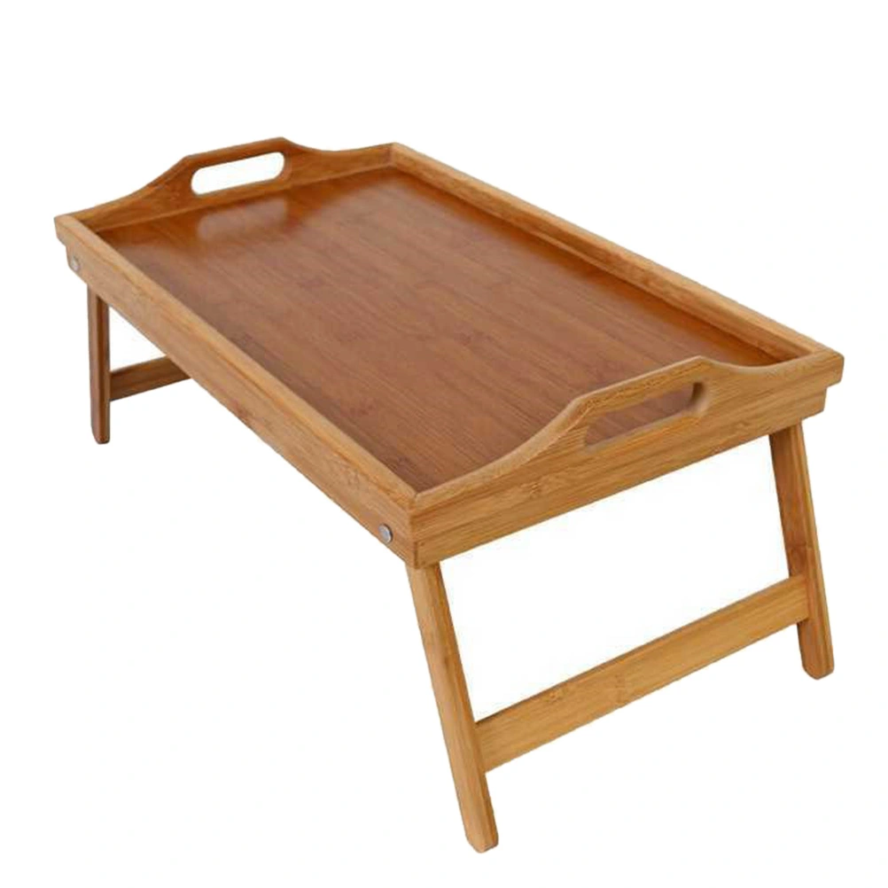 1Pc Foldable Bamboo Desk Bed Laptop Stand Table Breakfast Serving Tray (Khaki)