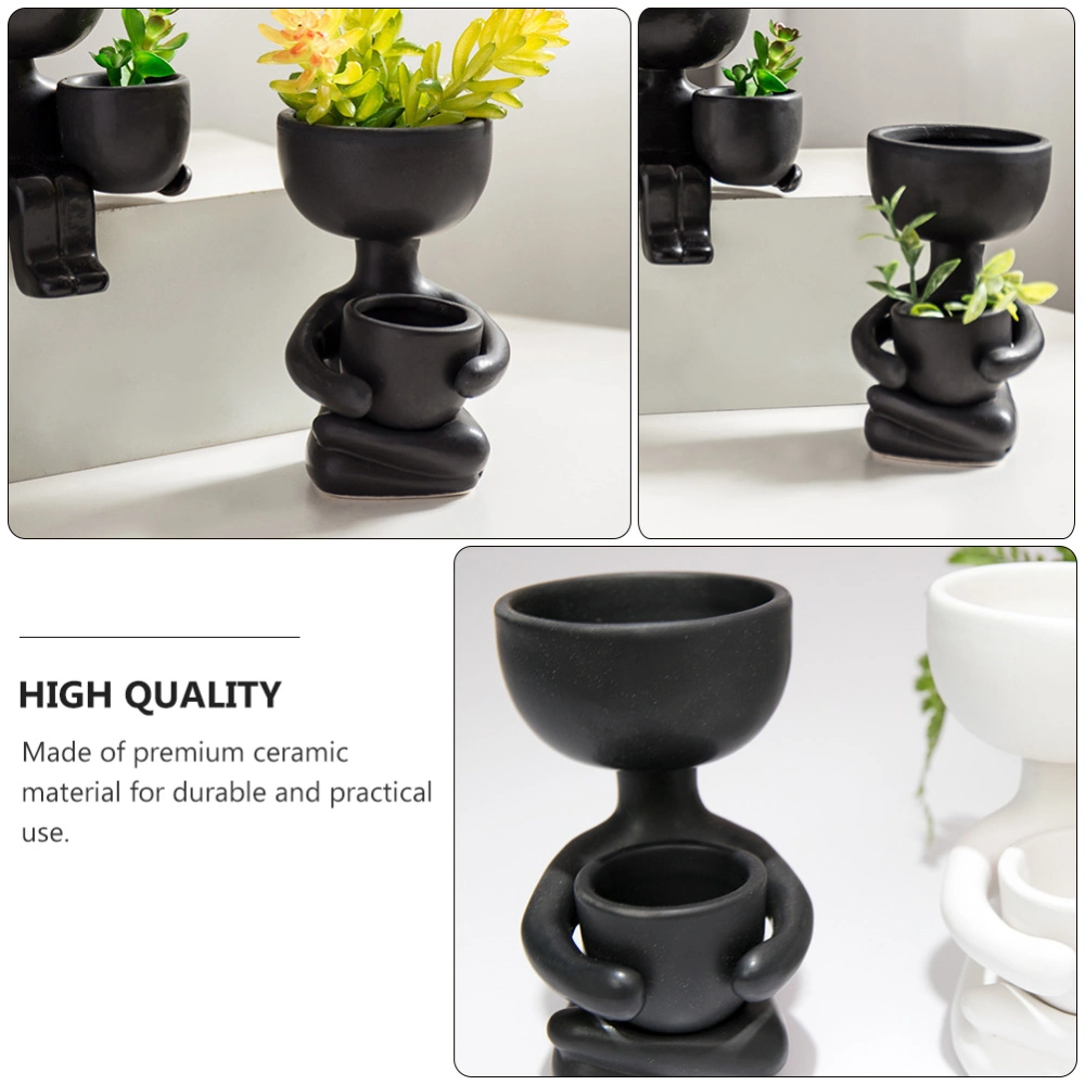 2Pcs Ceramic Flowerpot Creative Imitation Human Shape Succulent Planting Pot