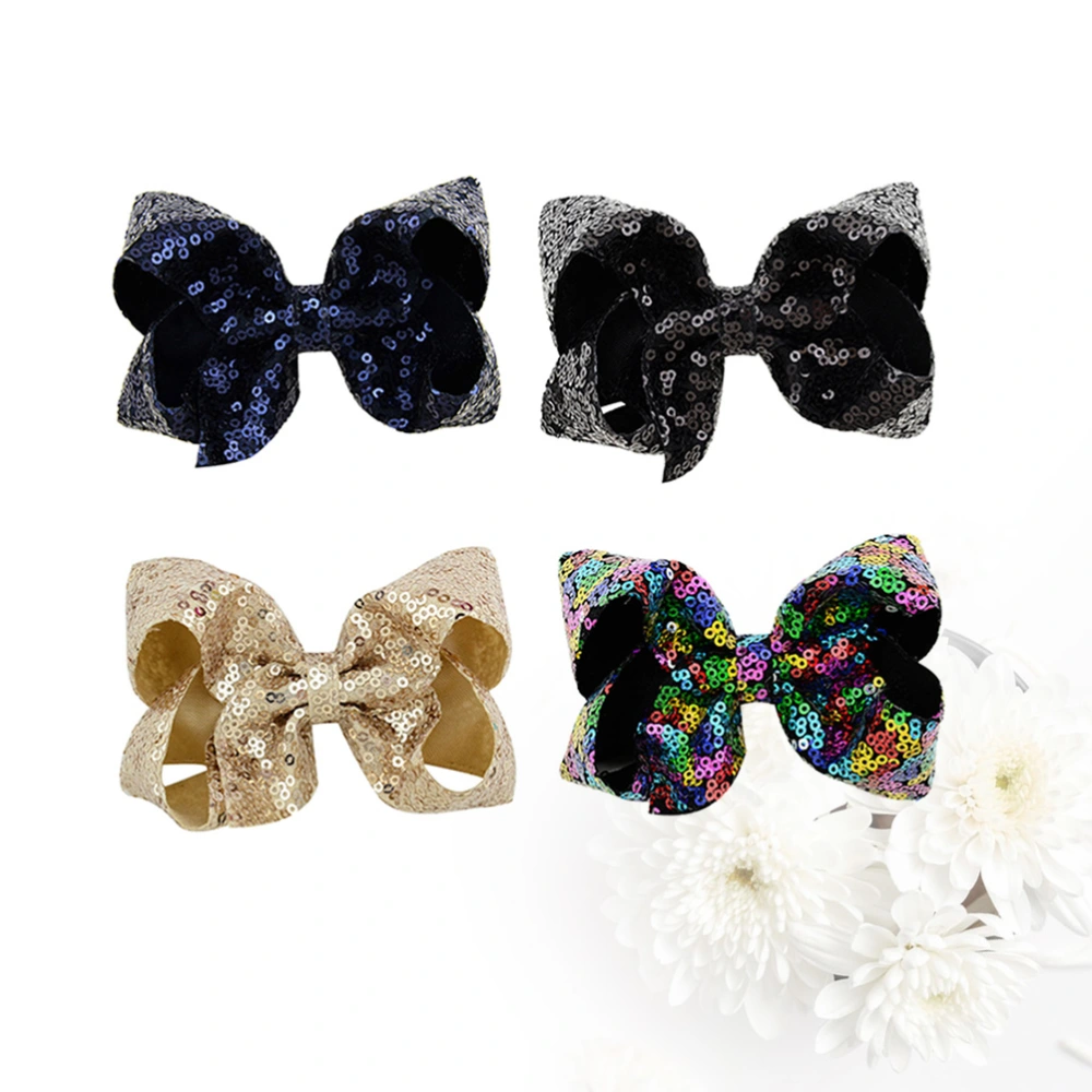 4pcs 4-Inch Sequin Bowknot Barrettes Composite Shiny Hair Clips Hairpins for Women Kids Girls (1+2+4+5)