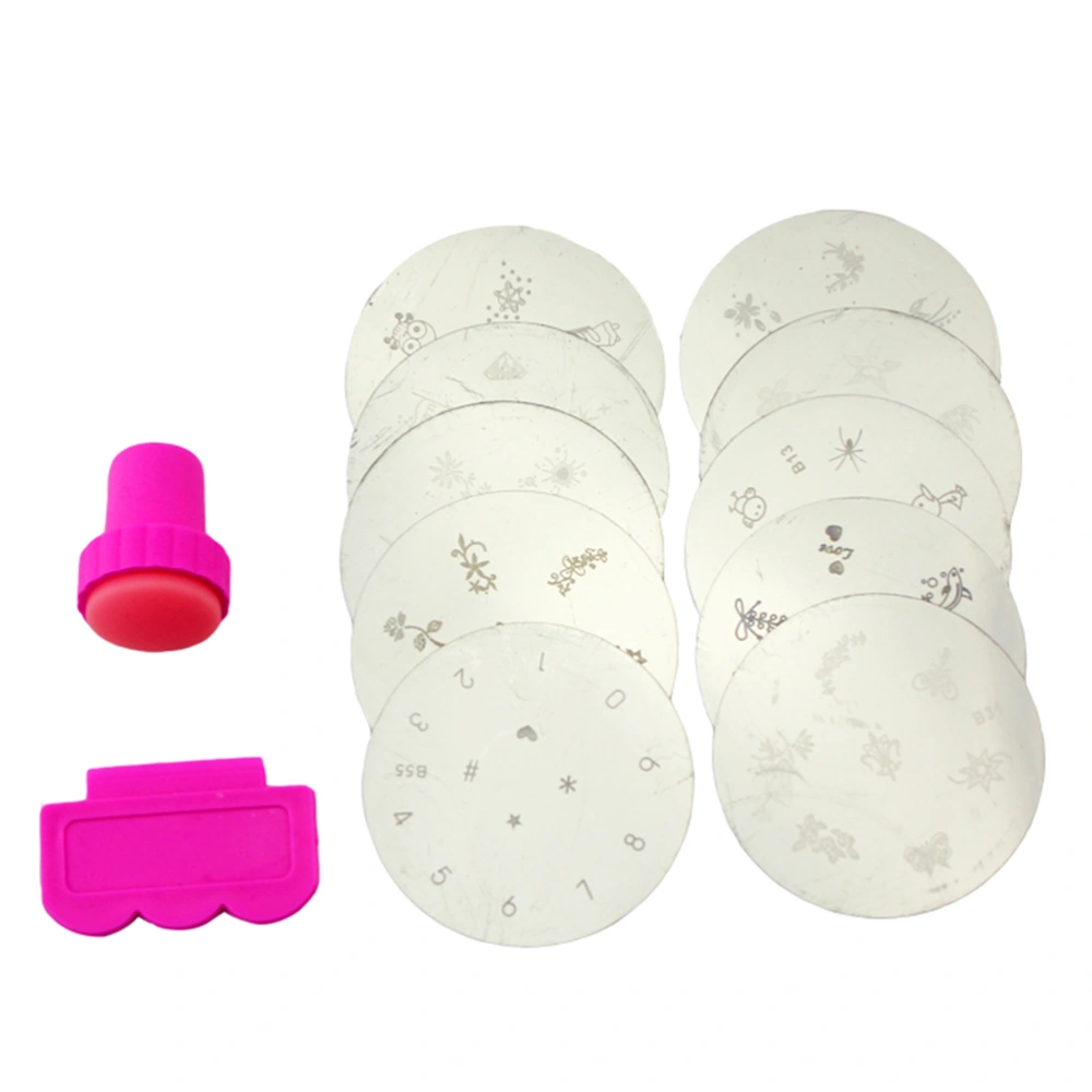 10pcs Fashion Nail Design Stamp DIY Stencil Polish Nail Stamping Set Round Manicure Template with Stamper and Scraper