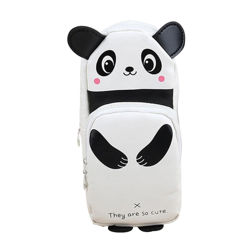 Cartoon Animal Pencil Case Student Pencil Case Small Pen Bag PU Storage Bag Stationery for Girl Kid Child (Black White Panda)