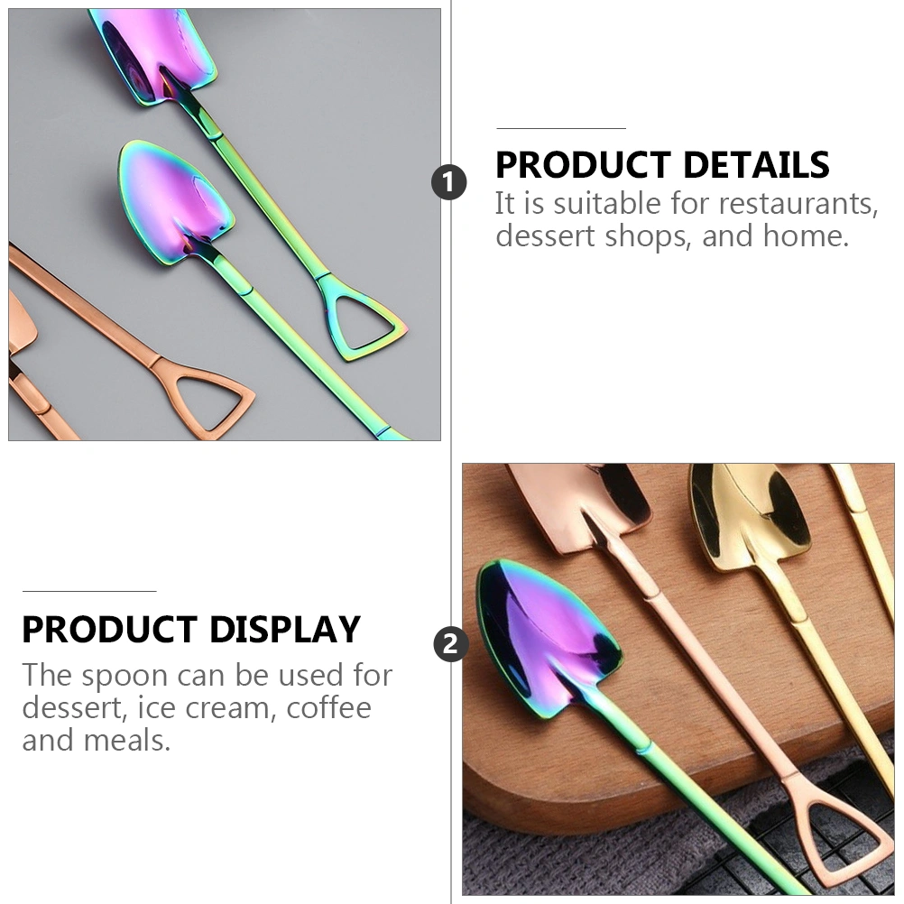 2pcs/Set Practical Stainless Steel Spoon Dessert Spoon Mixing Spoon Coffee Spoon