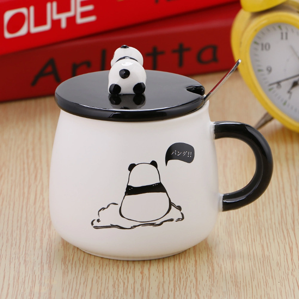 Creative Cartoon Panda Ceramic Mug 3D Embossed Cup Lid with Spoon Coffee Milk Teacup Student Gift Cup(Random Style,301-400ml)