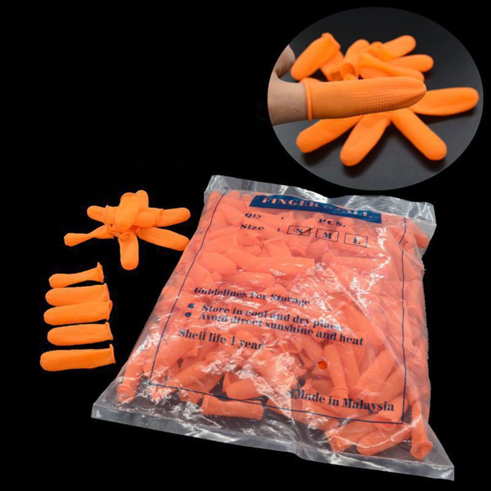 1 Set of Disposable Finger Cover Thicken Latex Finger Protective Cover Anti-Skid Fingertip Cover Size S Orange (300G)