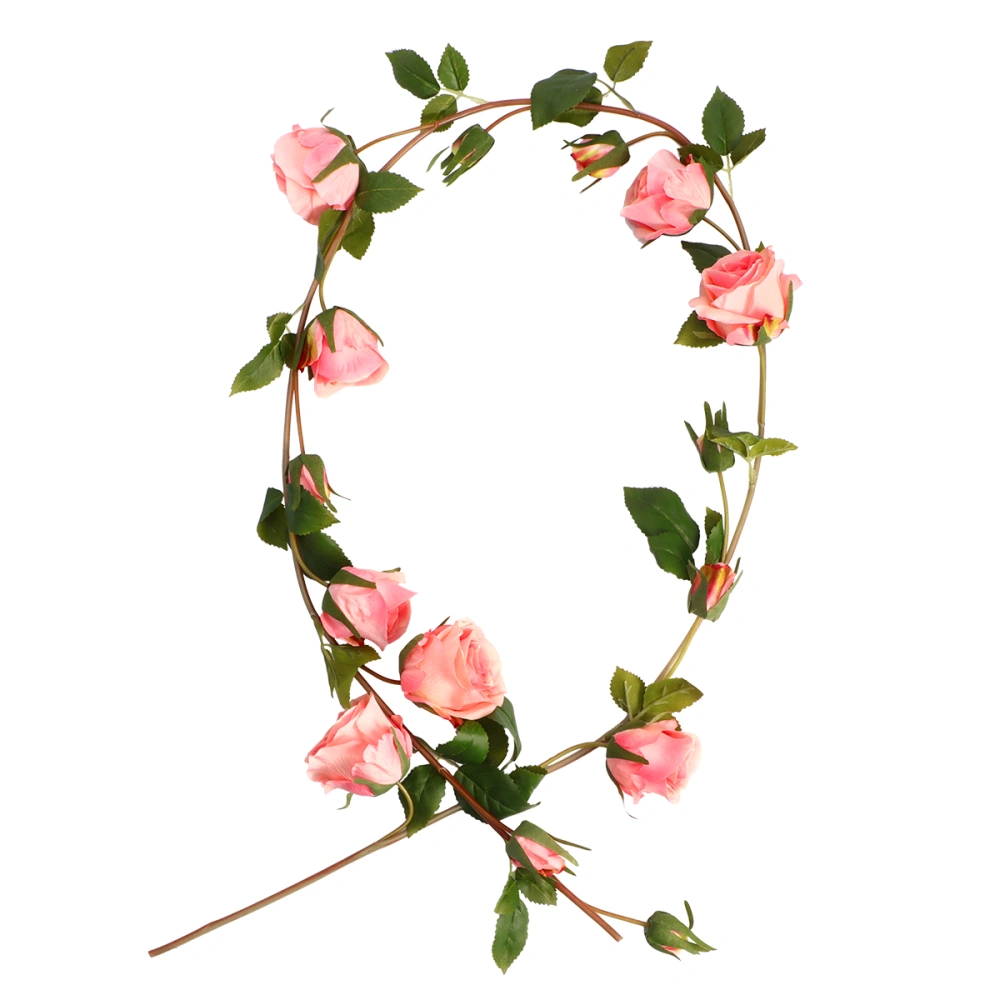 1Pc Beautiful Simulation Rose Vine Silk Flower Plant Vine Fake Roses Indoor Artificial Plant Leaves for Home Decoration (Pink)