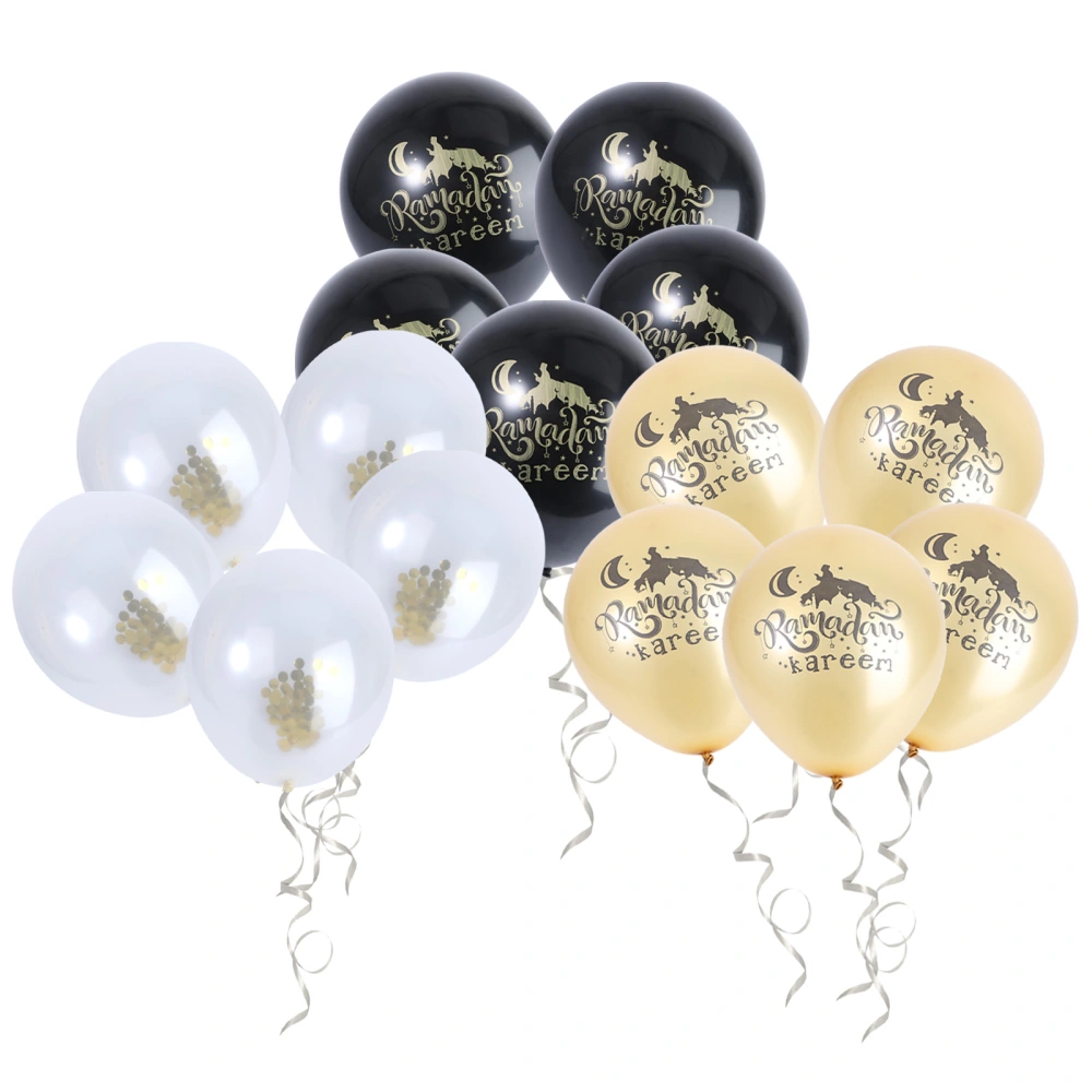 15pcs Eid Latex Balloon Set Creative Beautiful Decor Balloon for Party Festival Gathering (5 Black Kareen, 5 Golden Kareen, 5 Golden Confetti Balloons, 12-Inch)