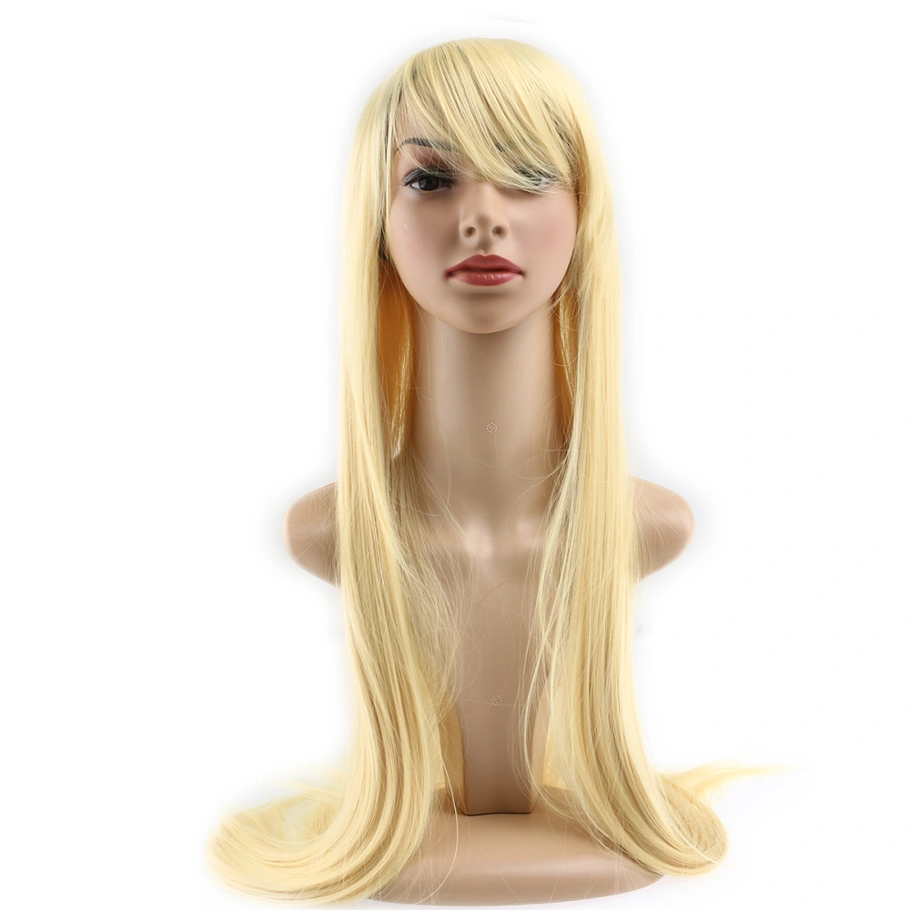 Women Girls 80CM Long Straight Synthetic Fiber Wig with Bangs for Anime Cosplay (Beige)