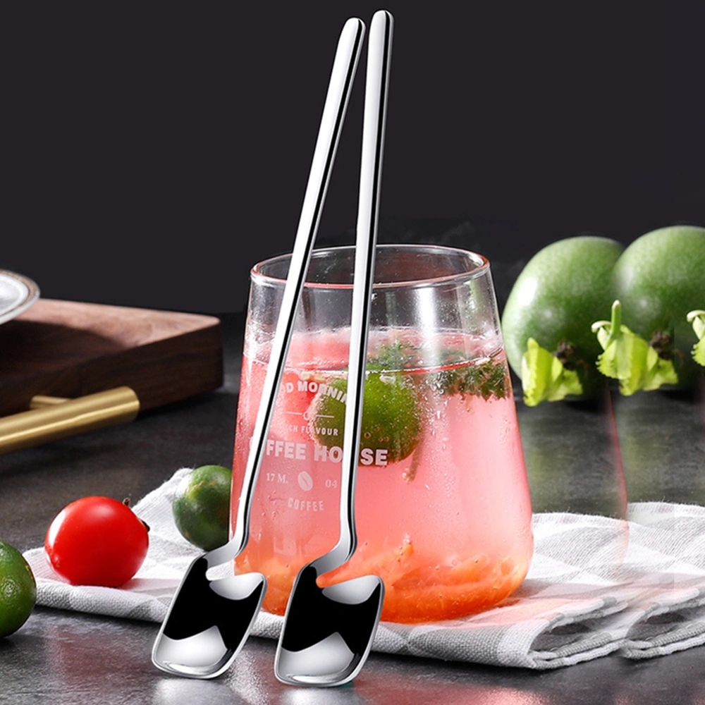 1 Set 4 Pcs Stainless Steel Mixing Spoons Long Handle Spoons (Assorted Color)