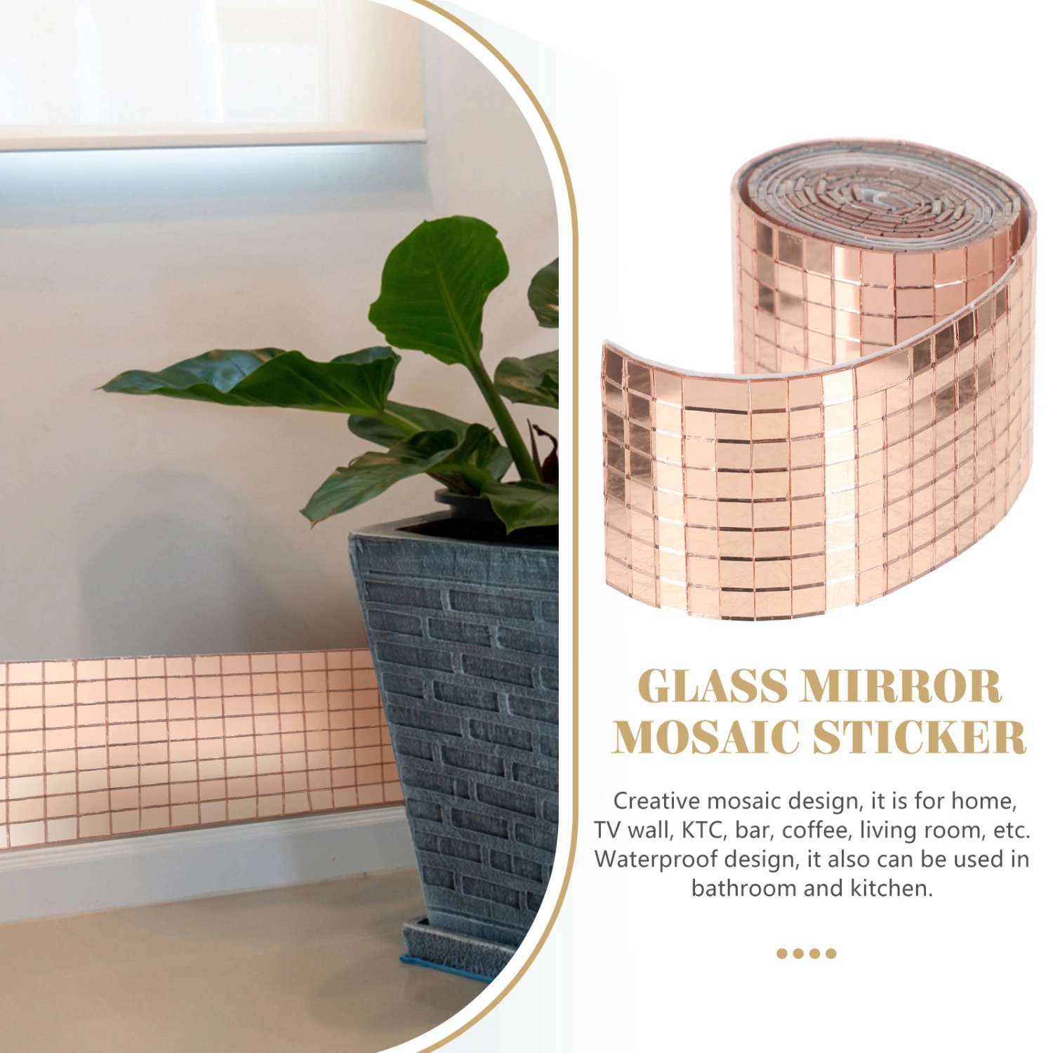 1 Roll Self-adhesive Glass Mini Square Mirror Mosaic Sticker Mosaic Wall Sticker
