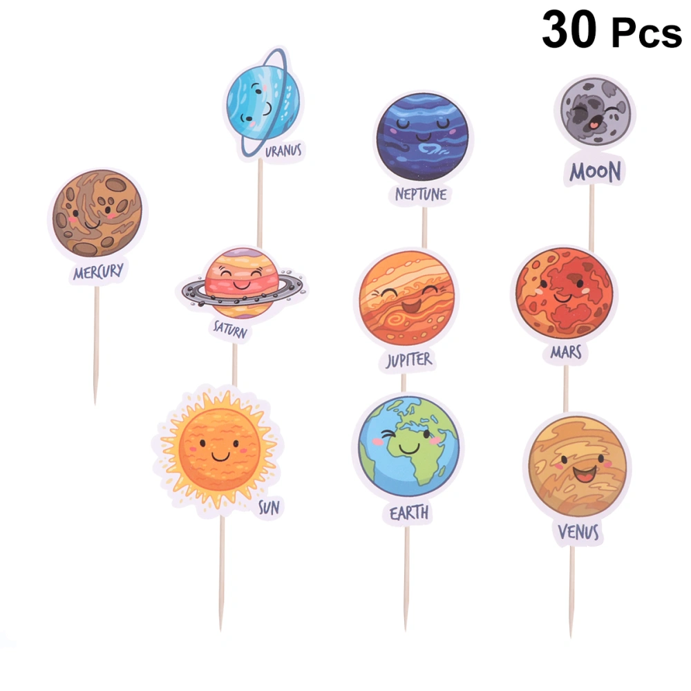 30PCS Universe Earth Space Cake Fruit Decorations Cartoon Planet Cupcake Toppers Picks Party Supplies