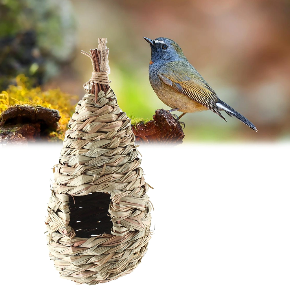 3Pc Natural Grass Woven Hanging Birdhouse Nest Handwoven Artificial Hanging Bird Nest for Parakeets Budgerigar and Small Pet
