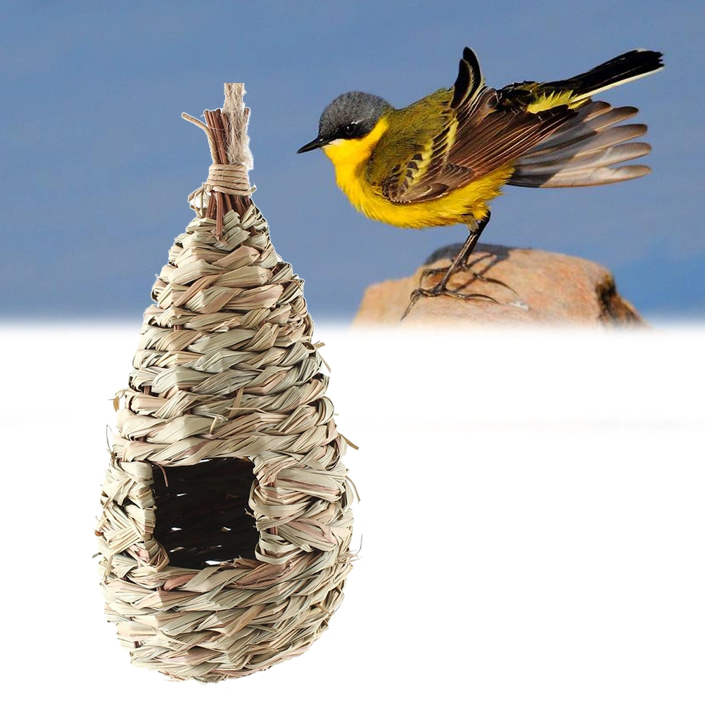 3Pc Natural Grass Woven Hanging Birdhouse Nest Handwoven Artificial Hanging Bird Nest for Parakeets Budgerigar and Small Pet