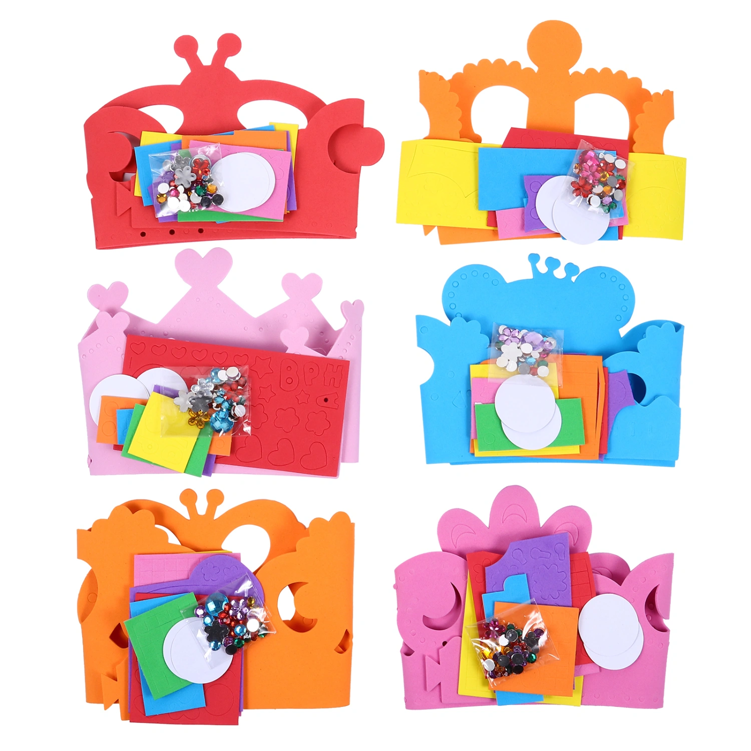 6Pcs DIY Crown Hats Tiara Craft Kits Children Crown DIY with Rhinestone Stickers