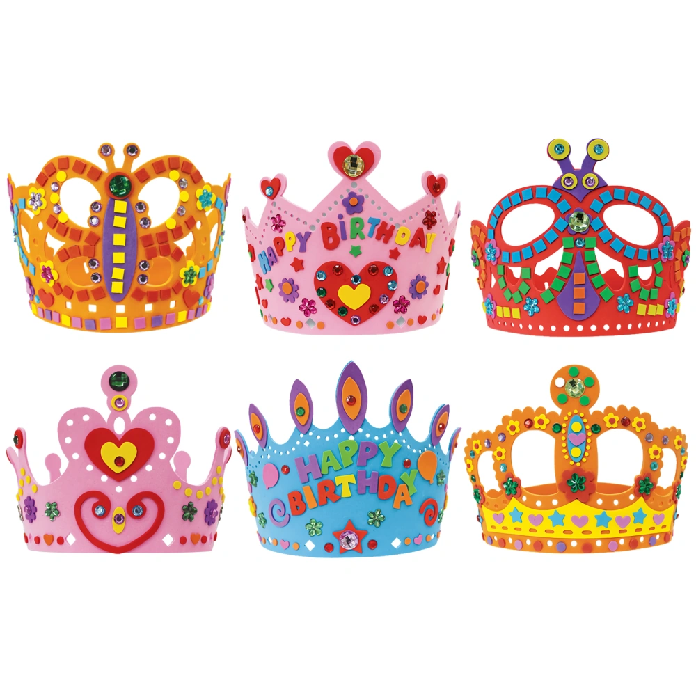 6Pcs DIY Crown Hats Tiara Craft Kits Children Crown DIY with Rhinestone Stickers