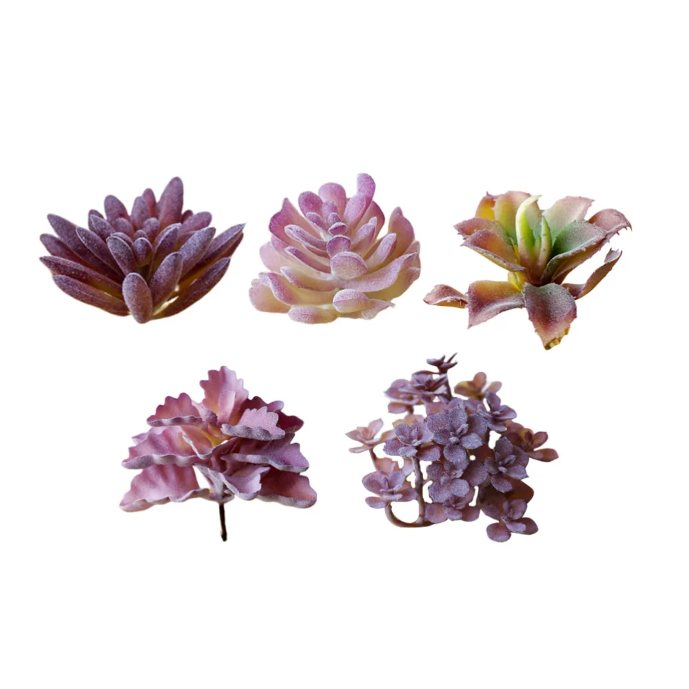 5pcs Beautiful Creative Simulation Succulent Flower Head Artificial Succulents Flocking Flower Head