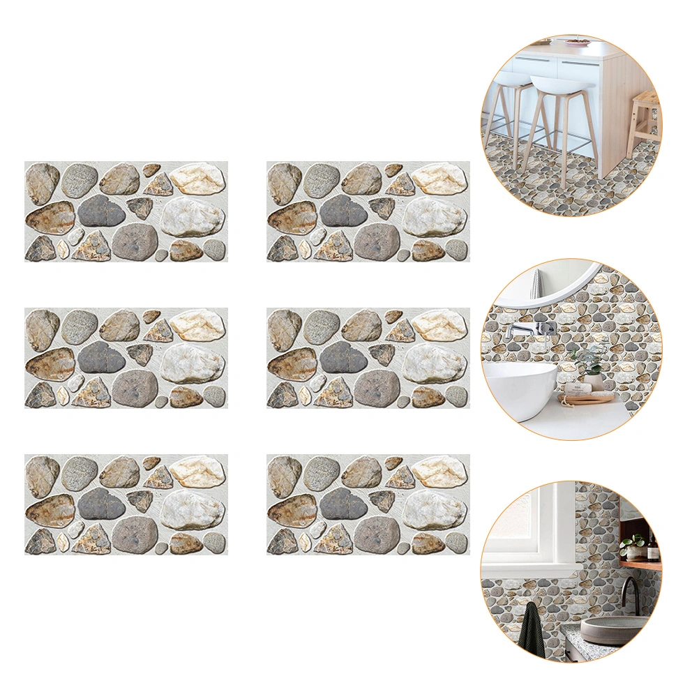 6Pcs Wall Paper Cobblestone Pattern Self-adhesive Tile Stickers (Assorted Color)