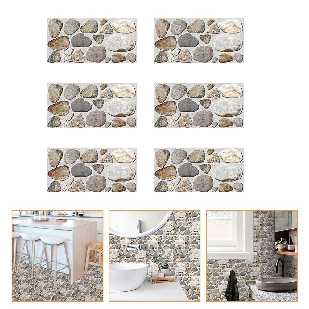 6Pcs Wall Paper Cobblestone Pattern Self-adhesive Tile Stickers (Assorted Color)